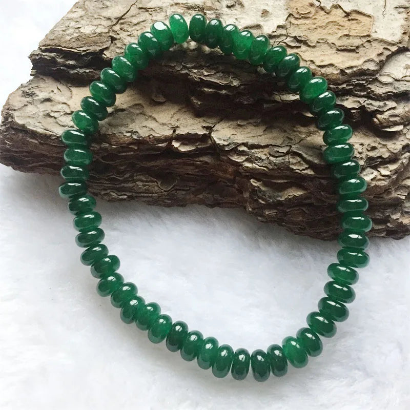 6MM Oval Green Emerald Jade Bracelet Natural Stone Beads