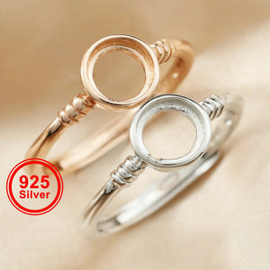 Round Bezel Ring Setting 925 Sterling Silver Rose Plated DIY Supplies