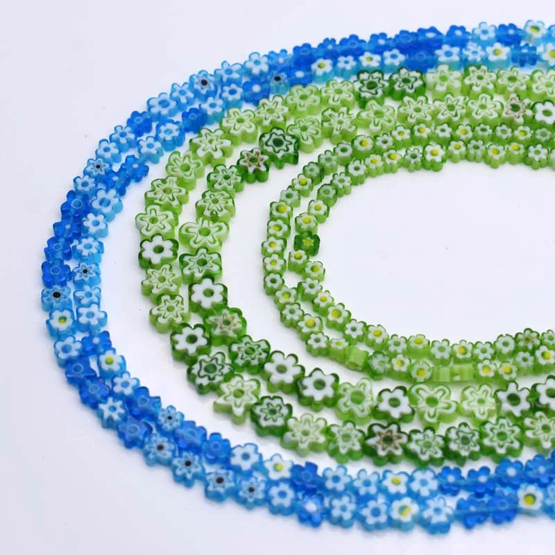 6mm Green Plum Blossom Stripe Glass Beads for DIY Jewelry