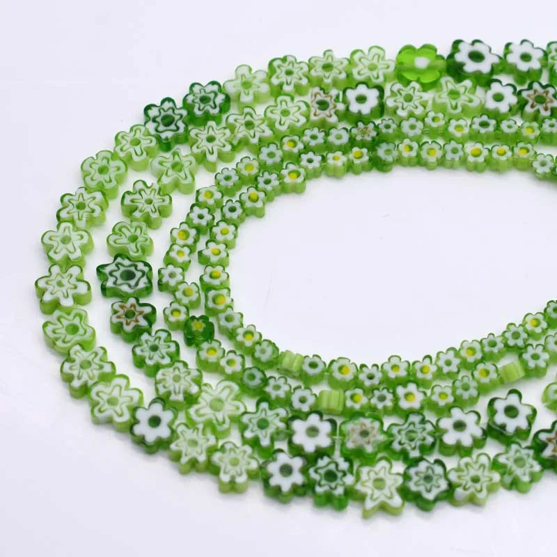 6mm Green Plum Blossom Stripe Glass Beads for DIY Jewelry