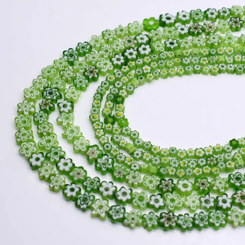 6mm Green Plum Blossom Stripe Glass Beads for DIY Jewelry
