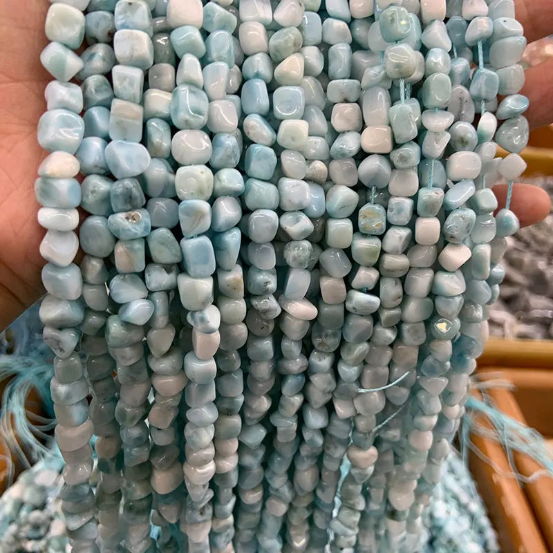 4-6mm Natural Larimar Beads 15'' Cube Loose Stone Beads DIY Jewelry Making
