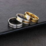 4/6mm Stainless Steel Couple Ring Zircon Wedding Bands