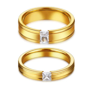 4/6mm Zircon Couple Rings Stainless Steel Wedding Bands Jewelry