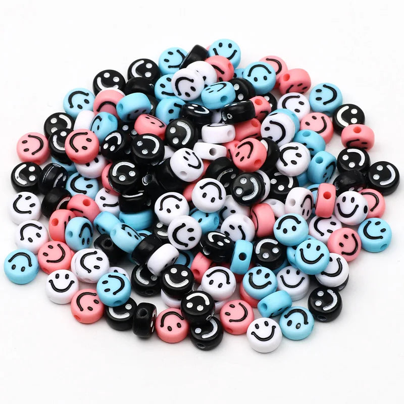 Mixed Smiley Beads Flat Round Acrylic Spacer Beads for DIY Jewelry Making