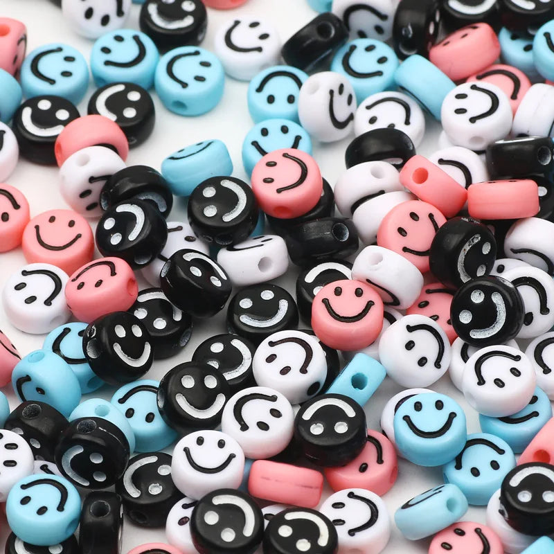 Mixed Smiley Beads Flat Round Acrylic Spacer Beads for DIY Jewelry Making