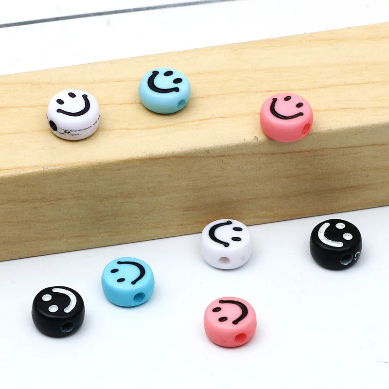 Mixed Smiley Beads Flat Round Acrylic Spacer Beads for DIY Jewelry Making