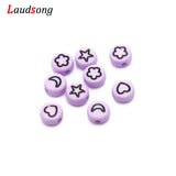 Purple Flower Star Moon Heart Beads Round Spacer Acrylic Beads