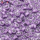 Purple Flower Star Moon Heart Beads Round Spacer Acrylic Beads