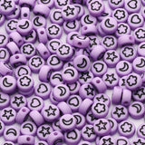 Purple Flower Star Moon Heart Beads Round Spacer Acrylic Beads