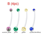 Clear Flexible Pregnancy Belly Button Ring Long Bar Crystal Navel Stud Retainer