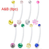 Clear Flexible Pregnancy Belly Button Ring Long Bar Crystal Navel Stud Retainer