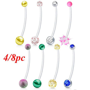 Clear Flexible Pregnancy Belly Button Ring Long Bar Crystal Navel Stud Retainer