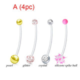 Clear Flexible Pregnancy Belly Button Ring Long Bar Crystal Navel Stud Retainer