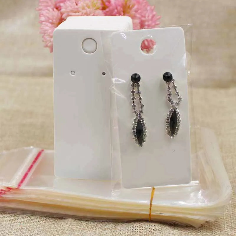 100pcs 4*9cm Kraft/Black/White/Hotpink Earring Hang Tag Card with 100opp Bag