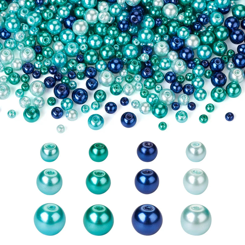 4~9mm Mixed Pearlized Glass Pearl Round Beads 1840pcs/box