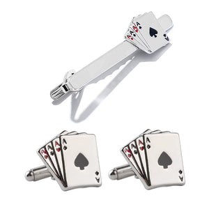 Poker Card Pin Tie Clip Cuff Links Set for Men Gifts