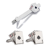 Poker Card Pin Tie Clip Cuff Links Set for Men Gifts