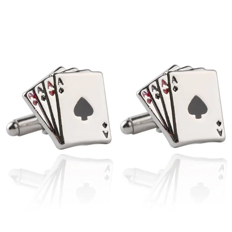 Poker Card Pin Tie Clip Cuff Links Set for Men Gifts