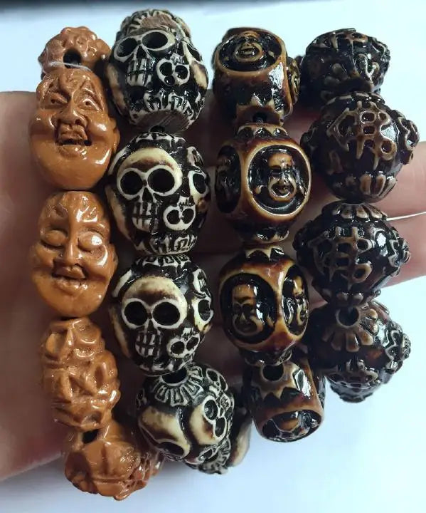 Skull Beads Bracelet Adjustable Rope Tibetan Buddhist Punk Bangle