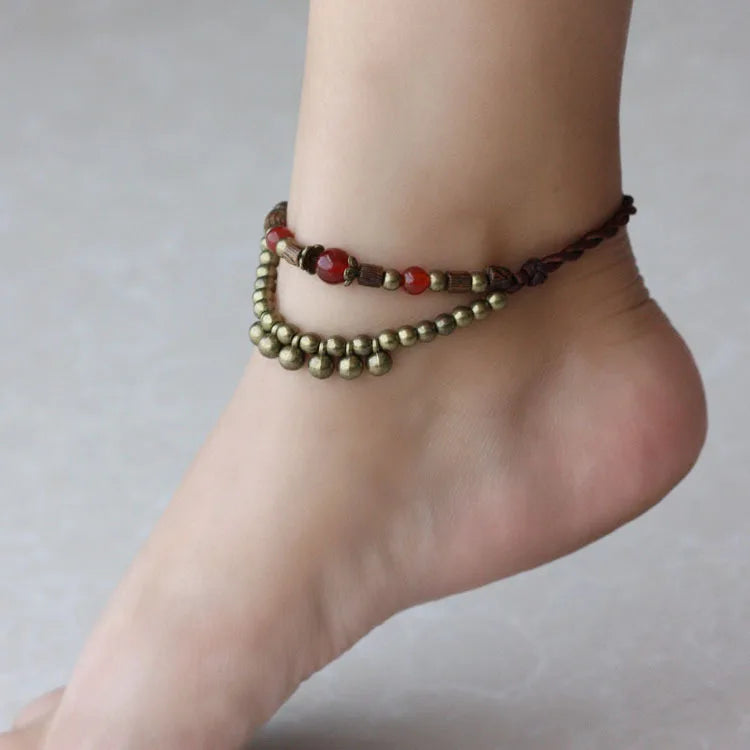 4 COLORS chalcedony anklets chains women ethnic wooden ankelets