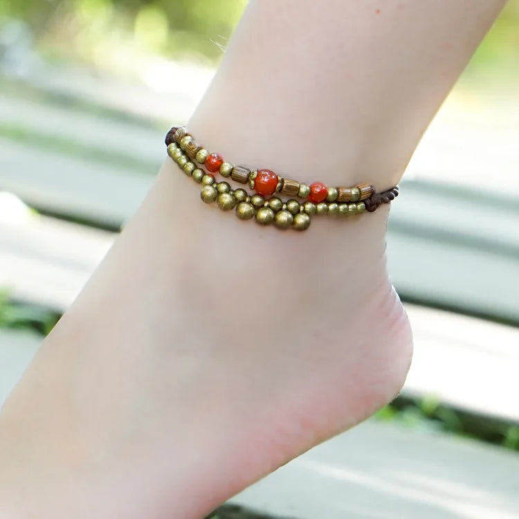 4 COLORS chalcedony anklets chains women ethnic wooden ankelets