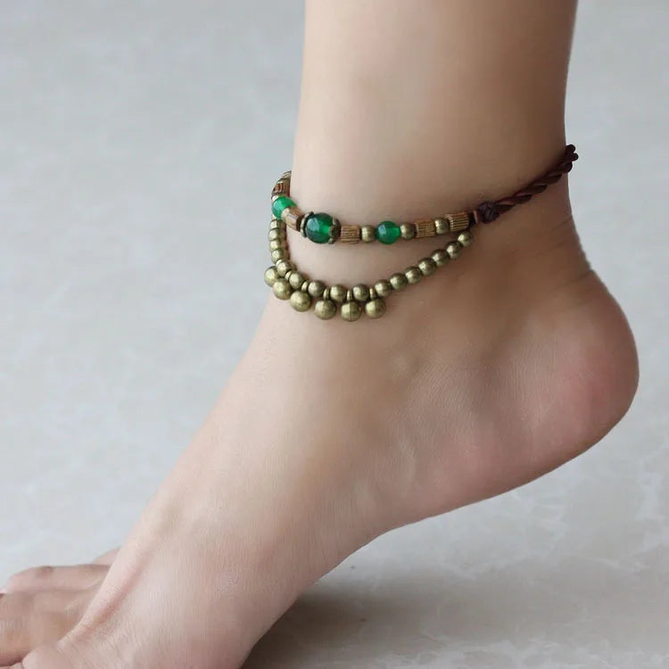4 COLORS chalcedony anklets chains women ethnic wooden ankelets