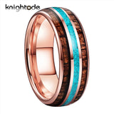 8mm Tungsten Carbide Ring Green-Turquoise Koa Wood Inlay Comfort Fit
