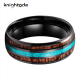 8mm Tungsten Carbide Ring Green-Turquoise Koa Wood Inlay Comfort Fit