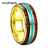 8mm Tungsten Carbide Ring Green-Turquoise Koa Wood Inlay Comfort Fit