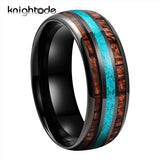 8mm Tungsten Carbide Ring Green-Turquoise Koa Wood Inlay Comfort Fit