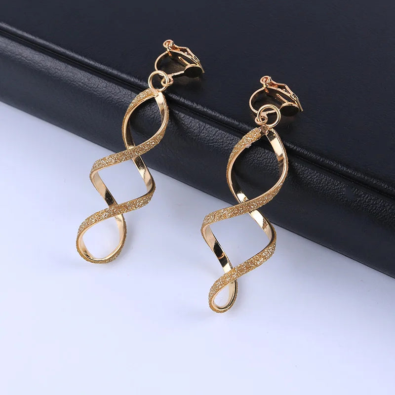 Irregular Metal Wave Pattern Glitter Clip on Earrings for Women