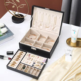 Leather Jewelry Organizer Box Women Display Storage Case with Lock