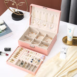 Leather Jewelry Organizer Box Women Display Storage Case with Lock