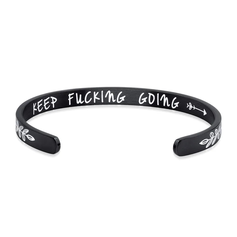 Stainless Steel Flat Lettering Cuff Bracelet 6MM Jewelry