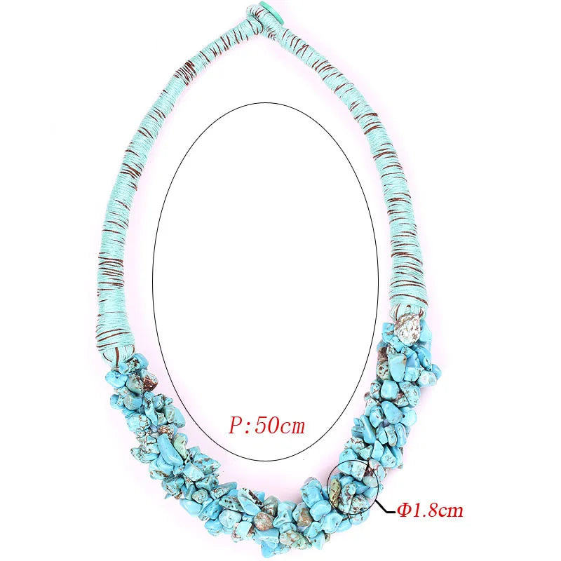 Bohemian Stone Choker Necklace Unique Weave Chain Statement Jewelry
