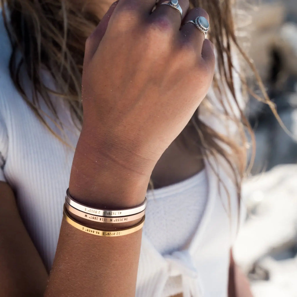 Personalized Coordinates Bracelet Bar Necklace Stainless Steel Cuff Bangle