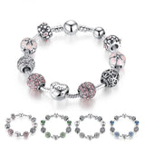 925 Sterling Silver Charm Bracelet with Love and Flower Beads