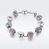 925 Sterling Silver Charm Bracelet with Love and Flower Beads