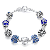 Women's Snake Chain Charm Bracelet with Love and Flower Beads