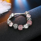 Women's Snake Chain Charm Bracelet with Love and Flower Beads