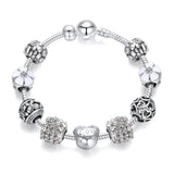 Women's Snake Chain Charm Bracelet with Love and Flower Beads