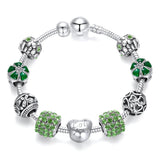 Women's Snake Chain Charm Bracelet with Love and Flower Beads
