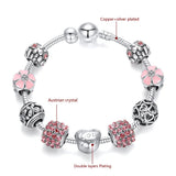 Women's Snake Chain Charm Bracelet with Love and Flower Beads