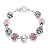 Women's Snake Chain Charm Bracelet with Love and Flower Beads