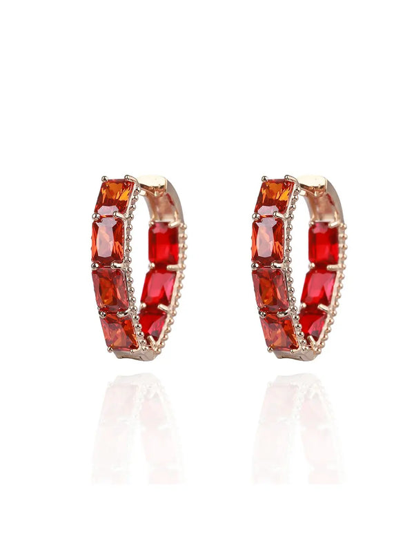 CZ Hoop Earrings for Wedding Bride, 4 Colors Cubic Zircon Accessories