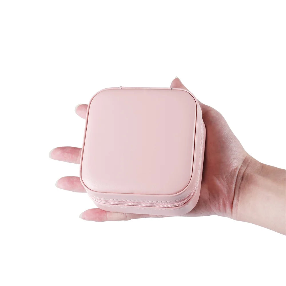 Portable Zipper Jewelry Box High Leather Earring Necklace Bracelet Storage