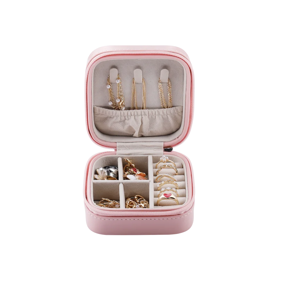Portable Zipper Jewelry Box High Leather Earring Necklace Bracelet Storage