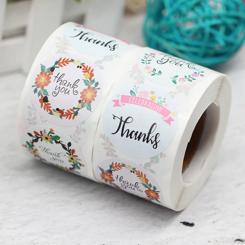 Floral Thank You Stickers Sealing Flower Labels 500pcs/Roll