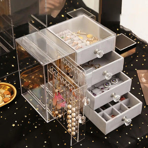 4 Layer Jewelry Storage Box Vertical Jewelry Stand for Rings Necklaces